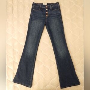 Abercrombie kids high rise flare jeans 15/16 long button fly dark wash retro